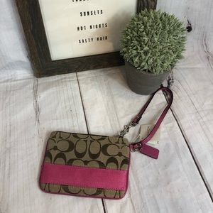 Khaki mulberry pink coach signature wristlet NWT